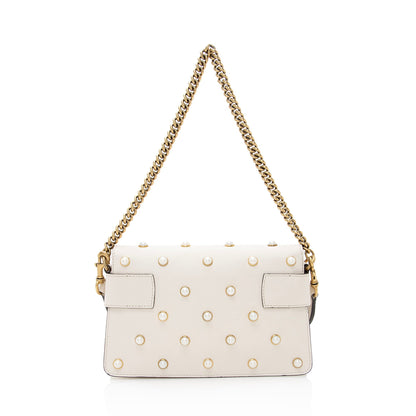 Gucci Calfskin Pearl Bee Broadway Mini Shoulder Bag (SHF-22409)