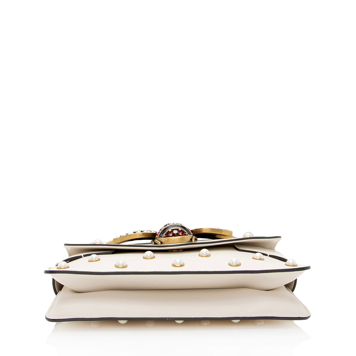 Gucci Calfskin Pearl Bee Broadway Mini Shoulder Bag (SHF-22409)