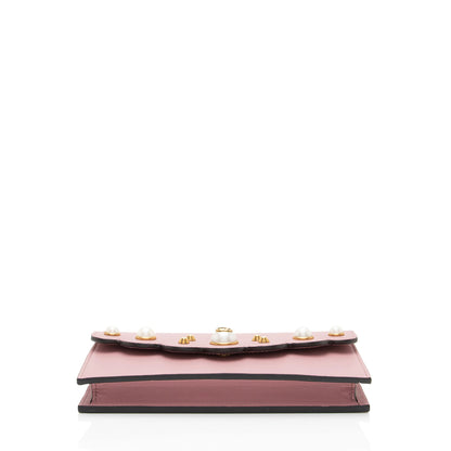Gucci Calfskin Peony Pearly Mini Wallet on Chain