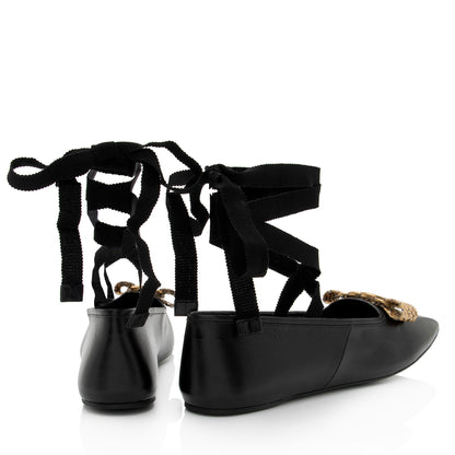 Gucci Calfskin Python Bow Interlocking G Ballet Flats - Size 8.5 / 38.5 (SHF-5ByMfh)