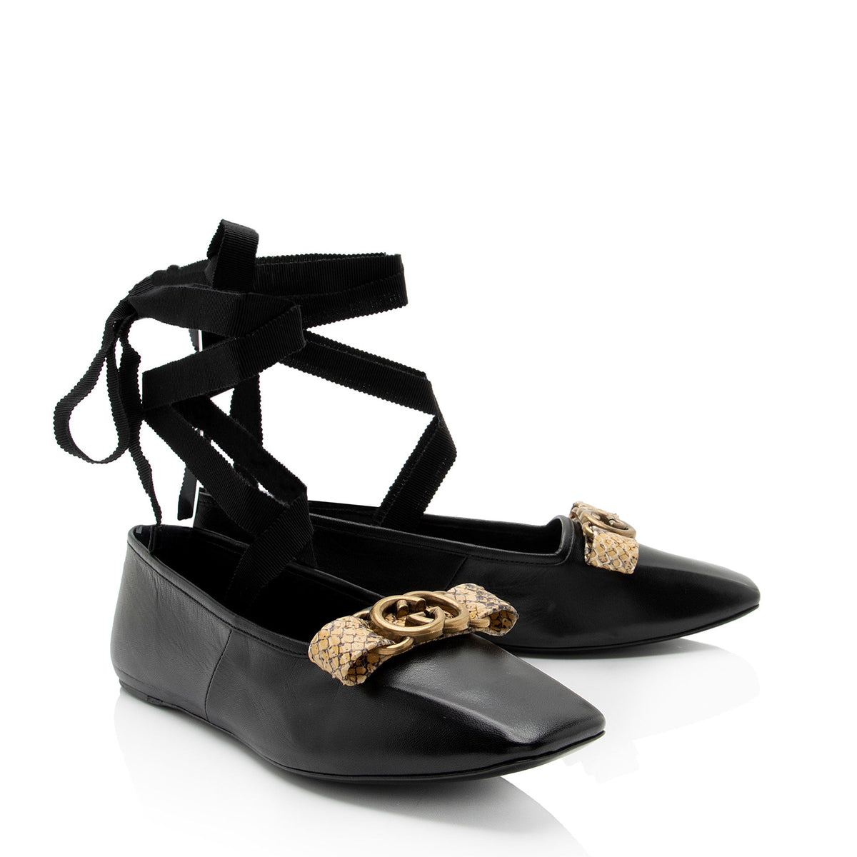Gucci Calfskin Python Bow Interlocking G Ballet Flats - Size 8.5 / 38.5 (SHF-5ByMfh)