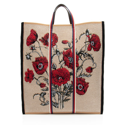 Gucci Canvas Embroidered Floral Vertical Tote (SHF-tGiQY1)