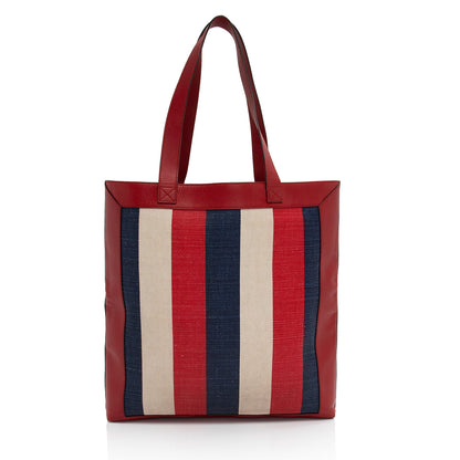 Gucci Canvas Sylvie Striped Logo Tote (SHF-S666dF)