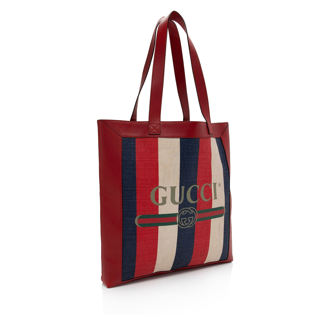 Gucci Canvas Sylvie Striped Logo Tote (SHF-S666dF)