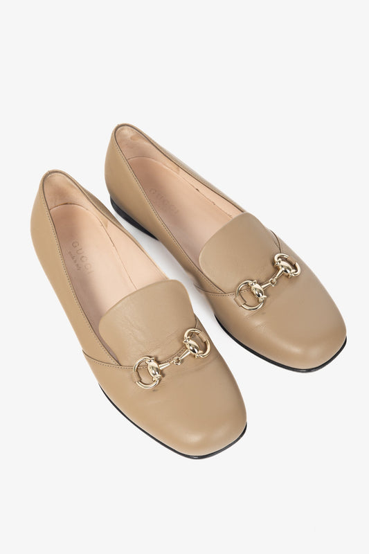 Gucci Beige Horsebit Leather Loafers