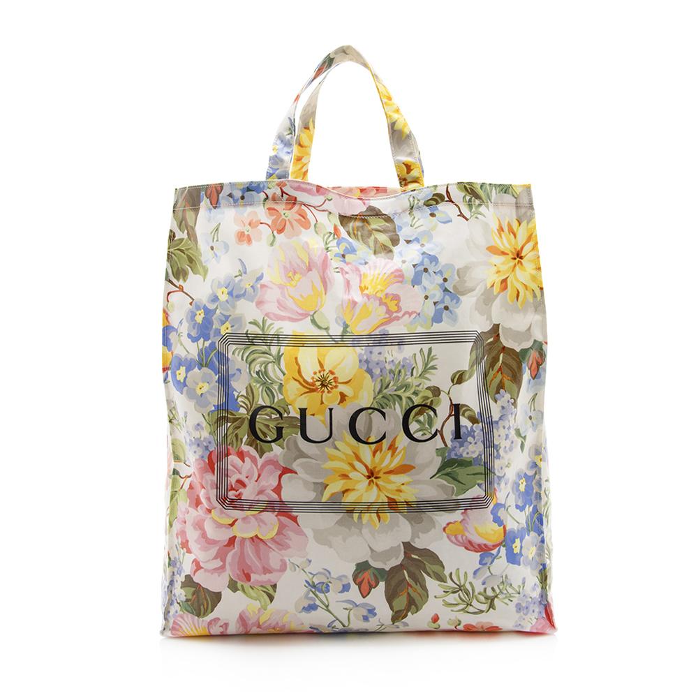 Gucci Coated Canvas Floral Logo Tote (SHF-13264)