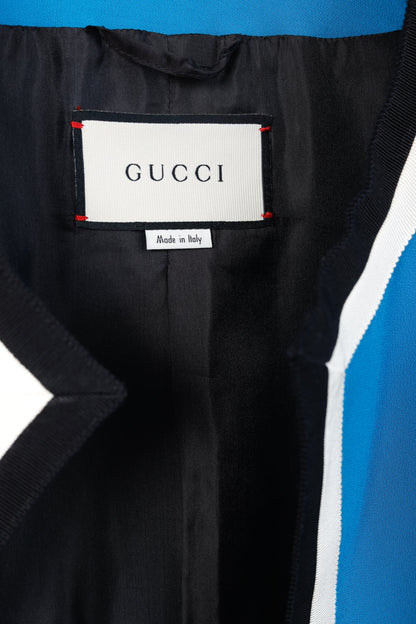 Gucci PF/18 Blue Belted Trimmed Stretch Viscose Oversized Jacket