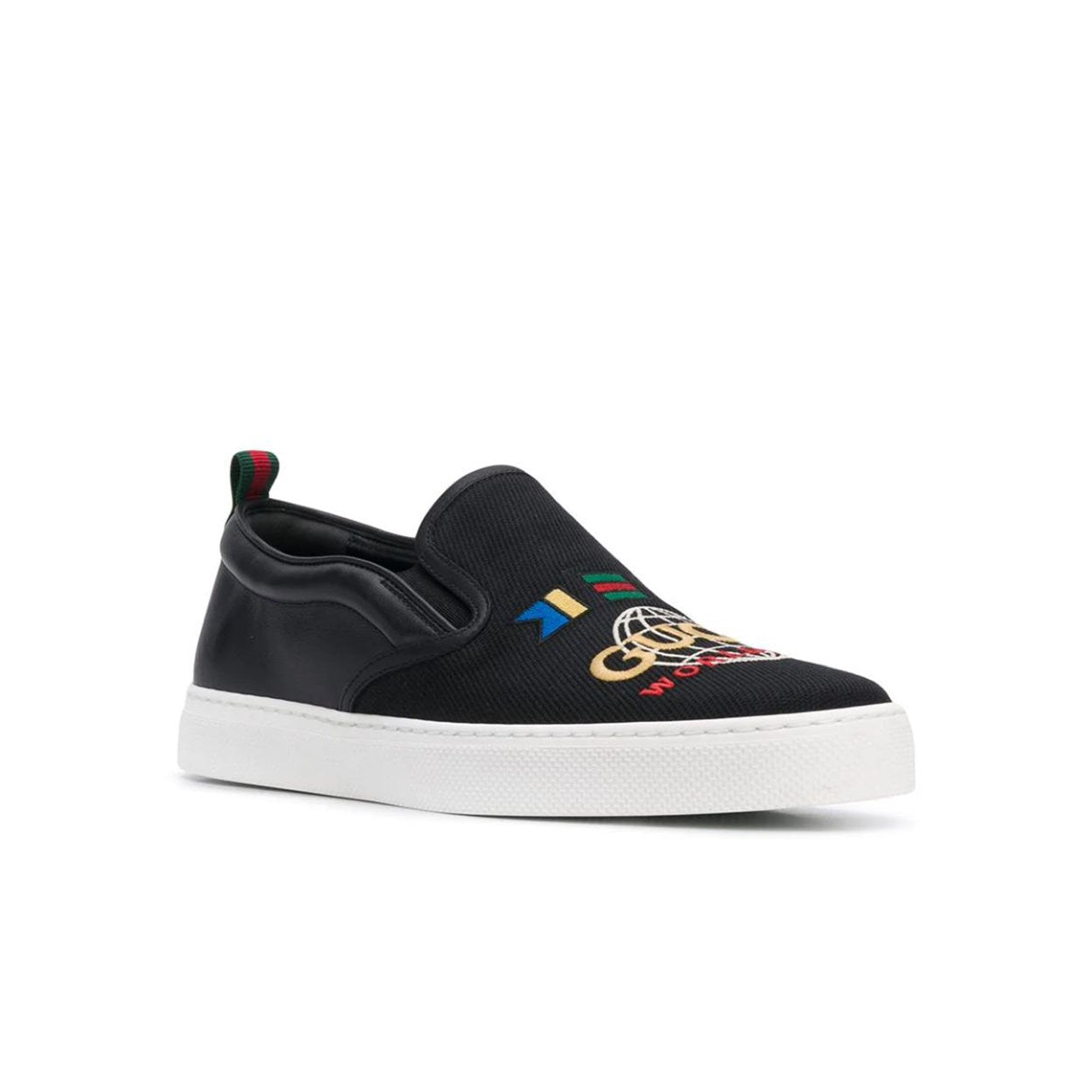 Gucci Dublin Men's Shoes Black Worldwide Sewed Cotton / Calf-Skin Leather Slip-On Sneakers (GGM1712)