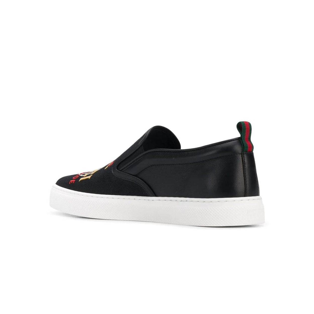 Gucci Dublin Men's Shoes Black Worldwide Sewed Cotton / Calf-Skin Leather Slip-On Sneakers (GGM1712)