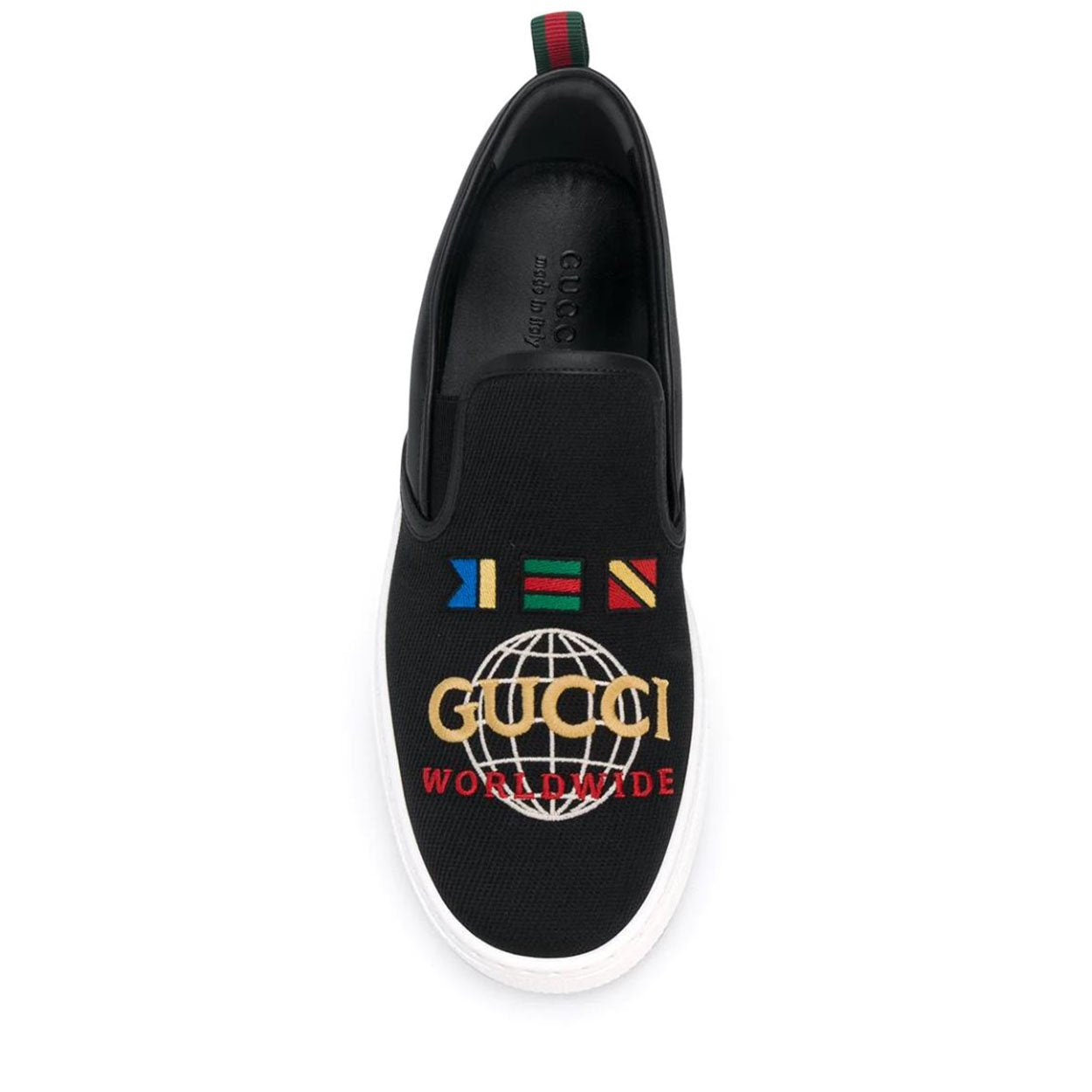 Gucci Dublin Men's Shoes Black Worldwide Sewed Cotton / Calf-Skin Leather Slip-On Sneakers (GGM1712)