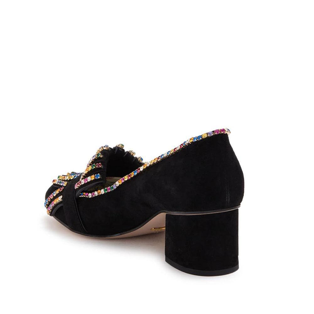 Gucci Embellished 501444 Women's Black Suede Leather Block Heel Pumps (GGW2900)
