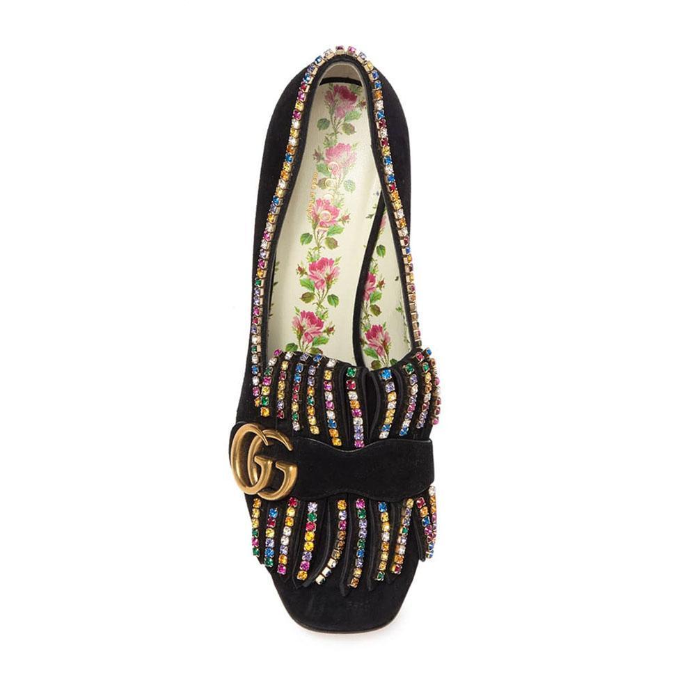 Gucci Embellished 501444 Women's Black Suede Leather Block Heel Pumps (GGW2900)