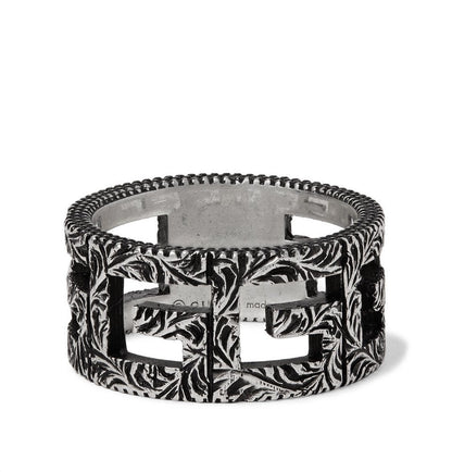 GUCCI ENGRAVED BURNISHED STERLING SILVER RING