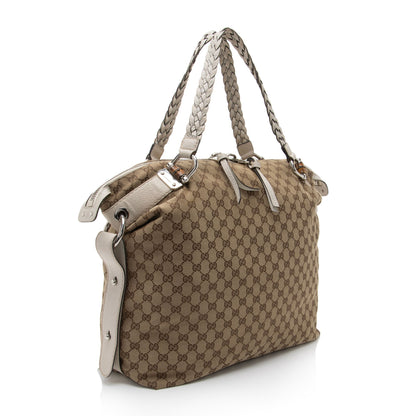 Gucci GG Canvas Bamboo Bar Large Tote (SHF-8uUHe9)