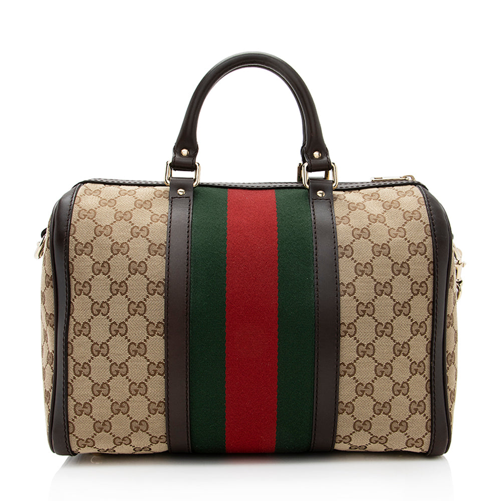 Gucci GG Canvas Vintage Web Medium Boston Bag