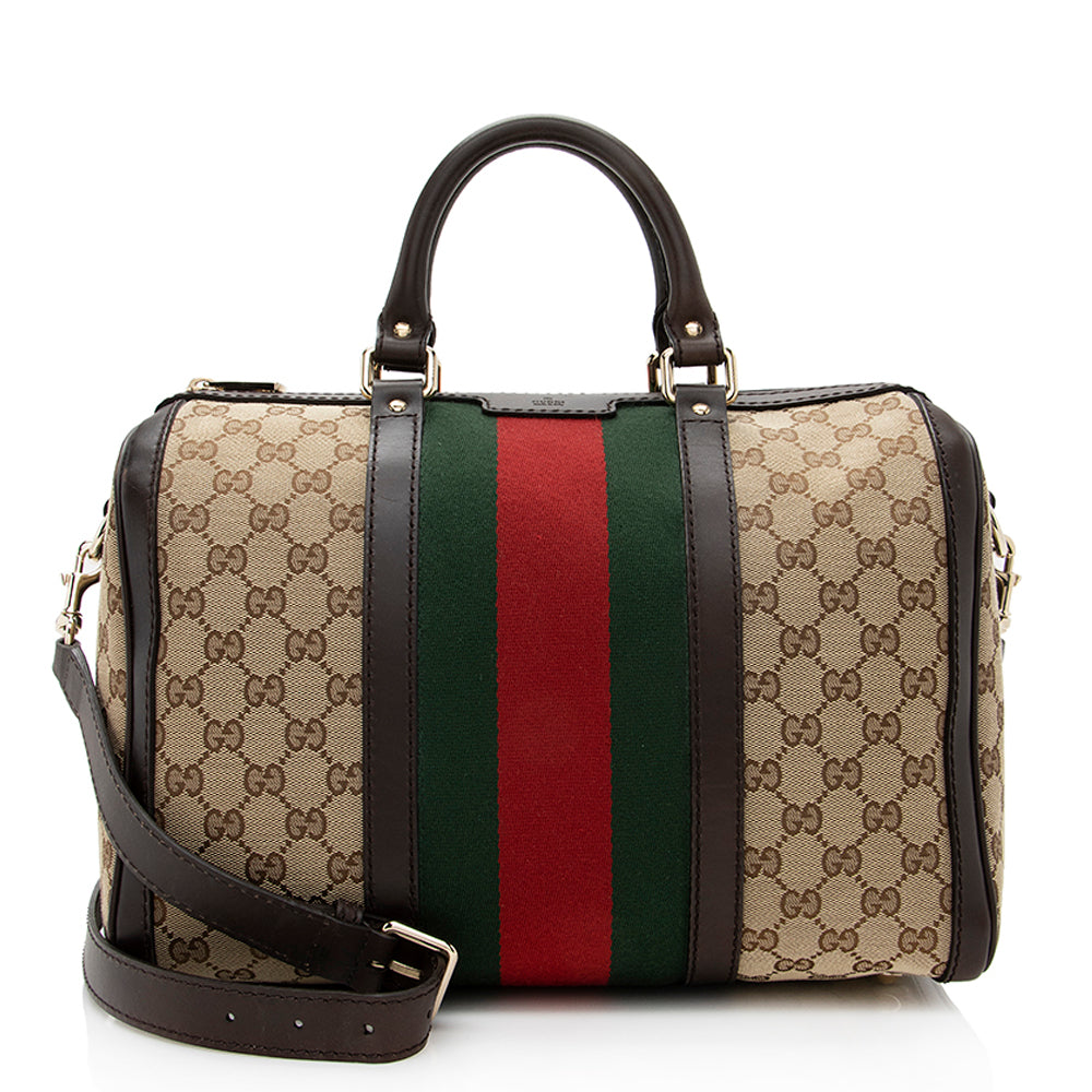 Gucci GG Canvas Vintage Web Medium Boston Bag