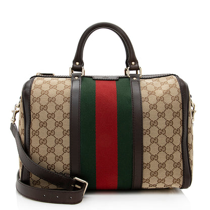 Gucci GG Canvas Vintage Web Medium Boston Bag