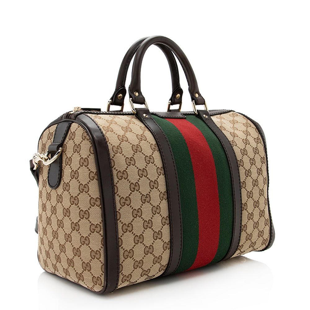 Gucci GG Canvas Vintage Web Medium Boston Bag