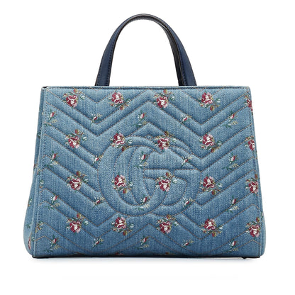 Gucci GG Marmont Flora Denim Satchel (SHG-dKHQjj)