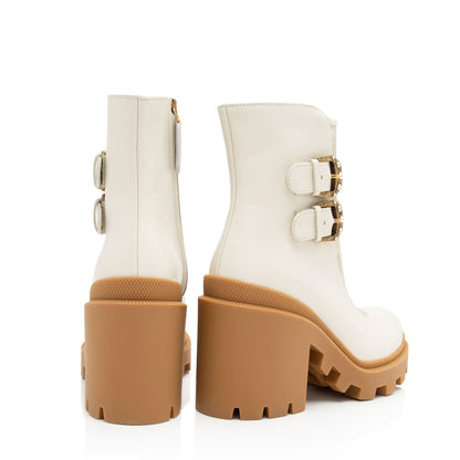 Gucci GG Supreme Calfskin Kensington Double Buckle Ankle Boots - Size 6 / 36 (SHF-A8qD9b)