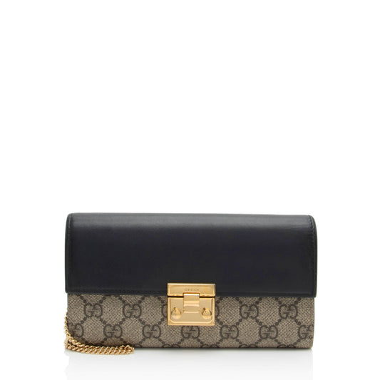 Gucci GG Supreme Calfskin Padlock Chain Wallet (SHF-8YY4zm)