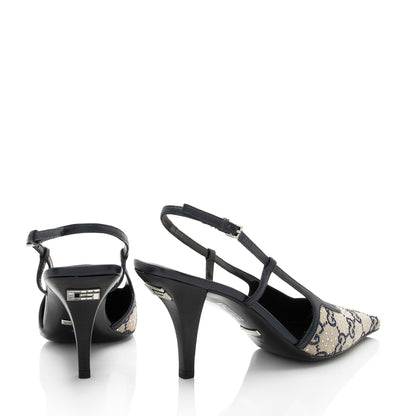 Gucci GG Canvas Malaga Crystal G Slingback Pumps - Size 6 / 36