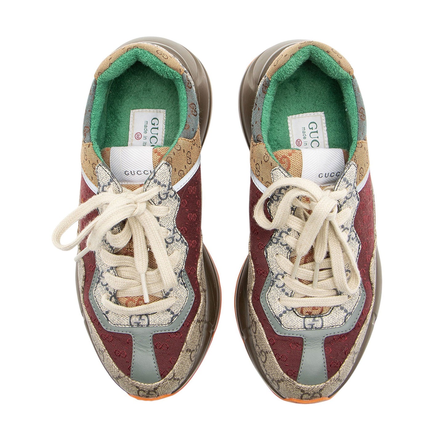 Gucci GG Supreme Mixed Fabric Rhyton Sneakers - Size 9 / 39