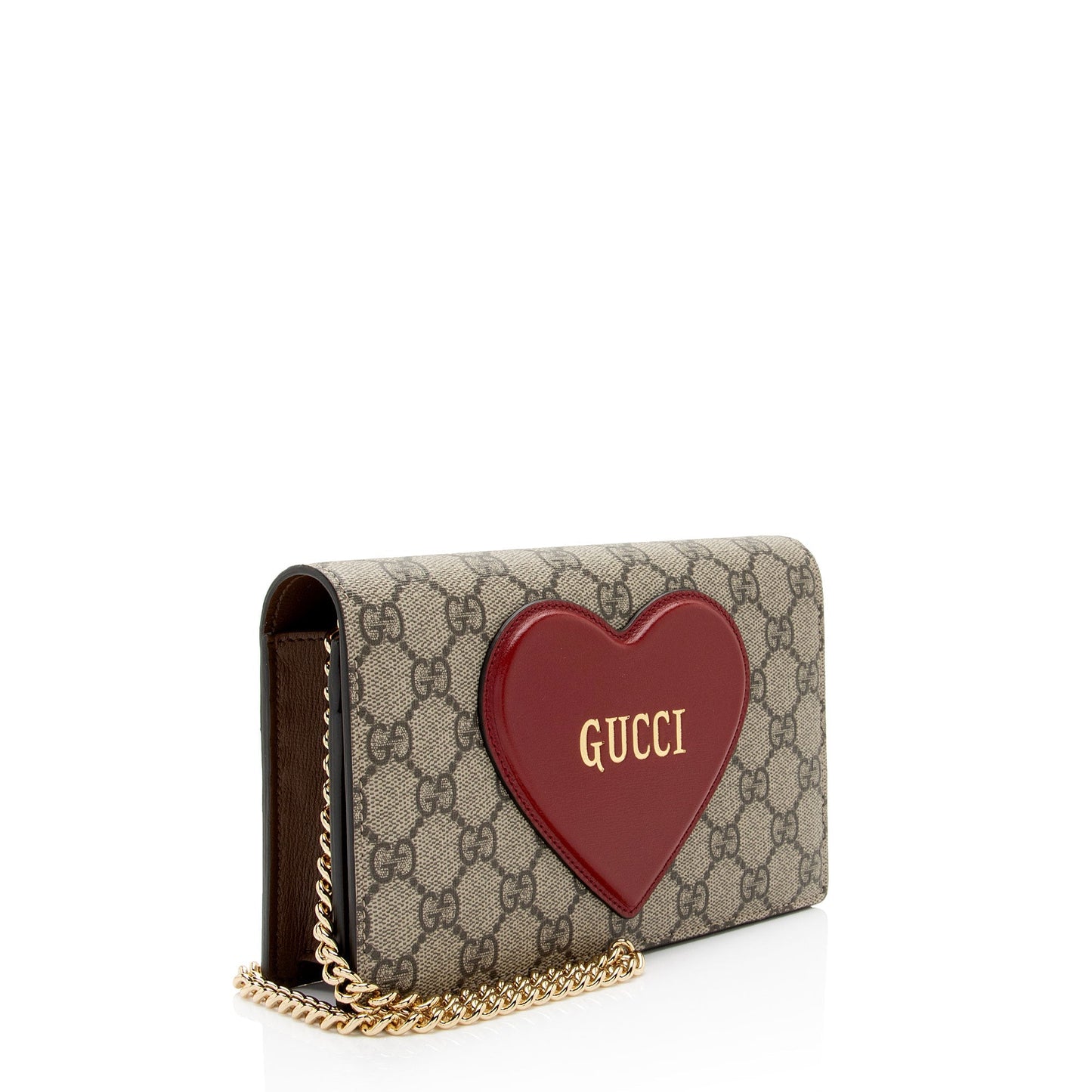Gucci GG Supreme Script Logo Heart Wallet on Chain (SHF-lumKJK)