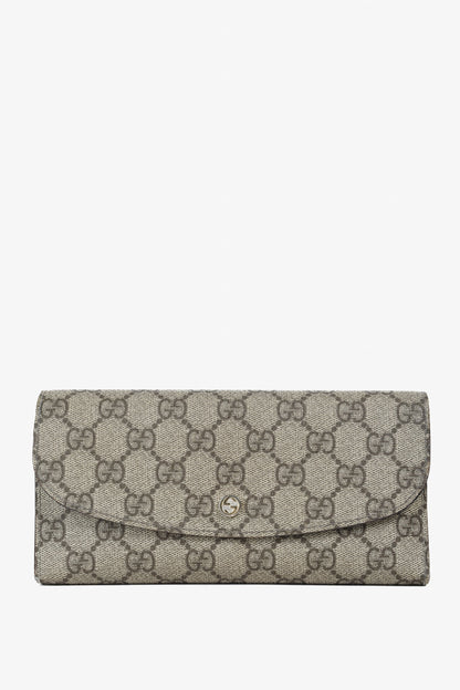 Gucci Brown Ivory GG Supreme Monogram Continental Wallet