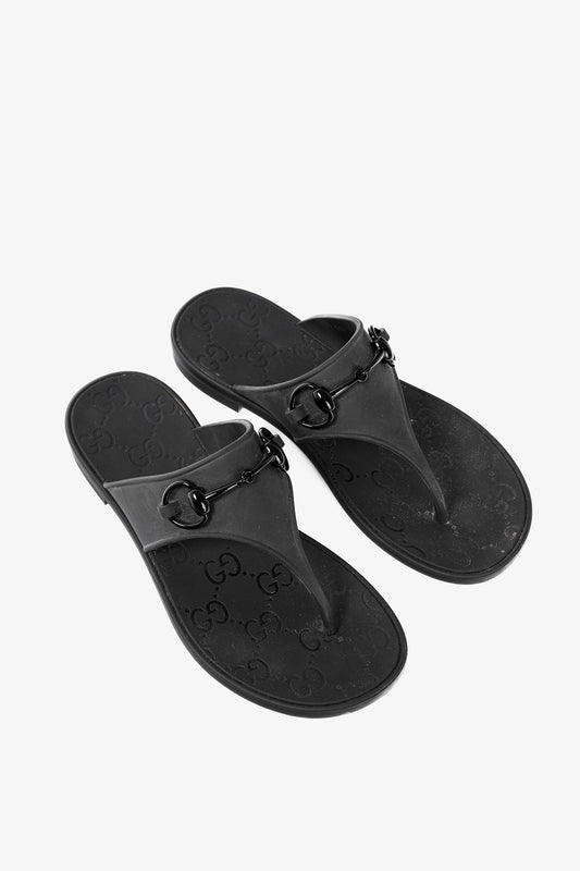 Gucci Black Rubber Horsebit Thong Sandals