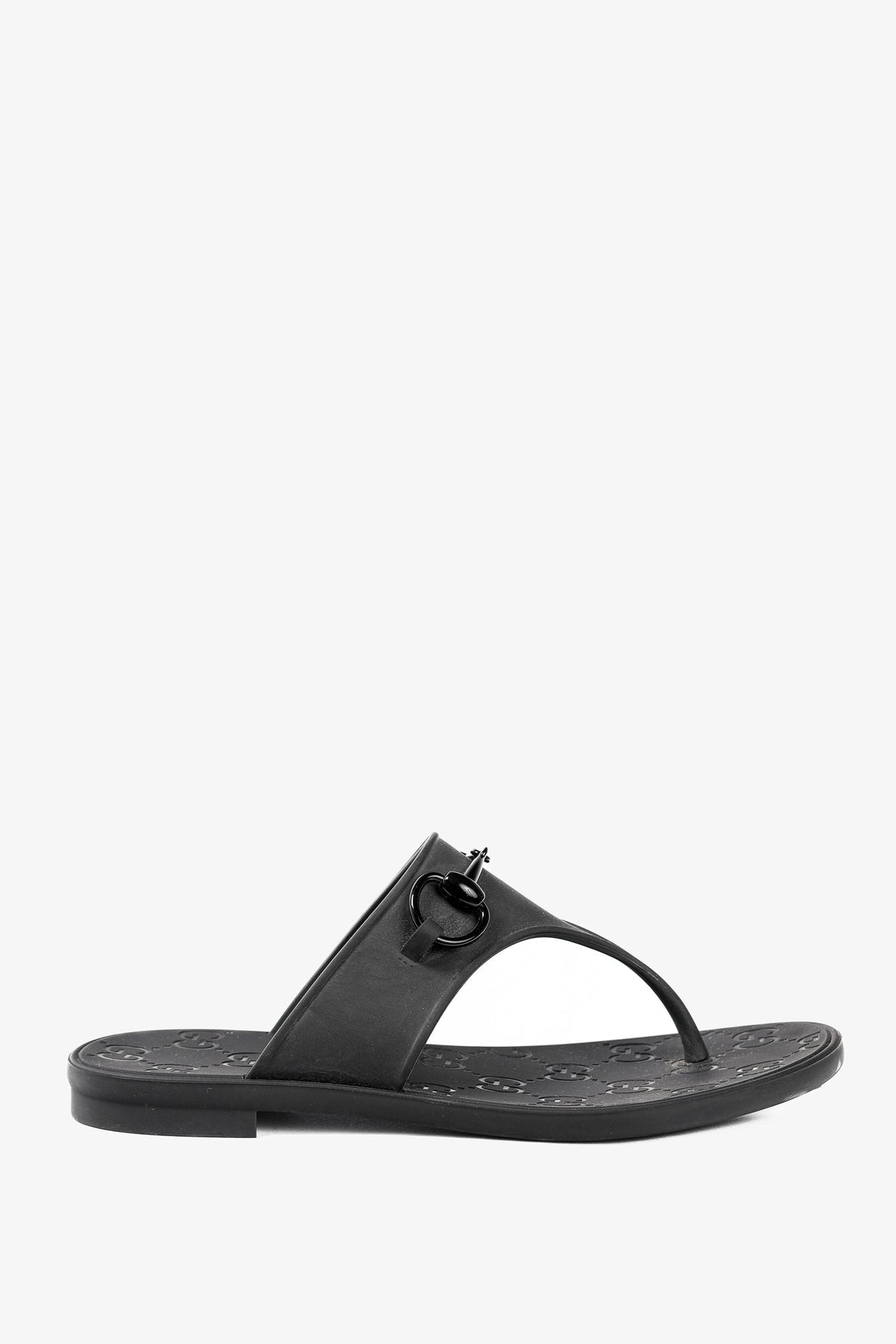 Gucci Black Rubber Horsebit Thong Sandals