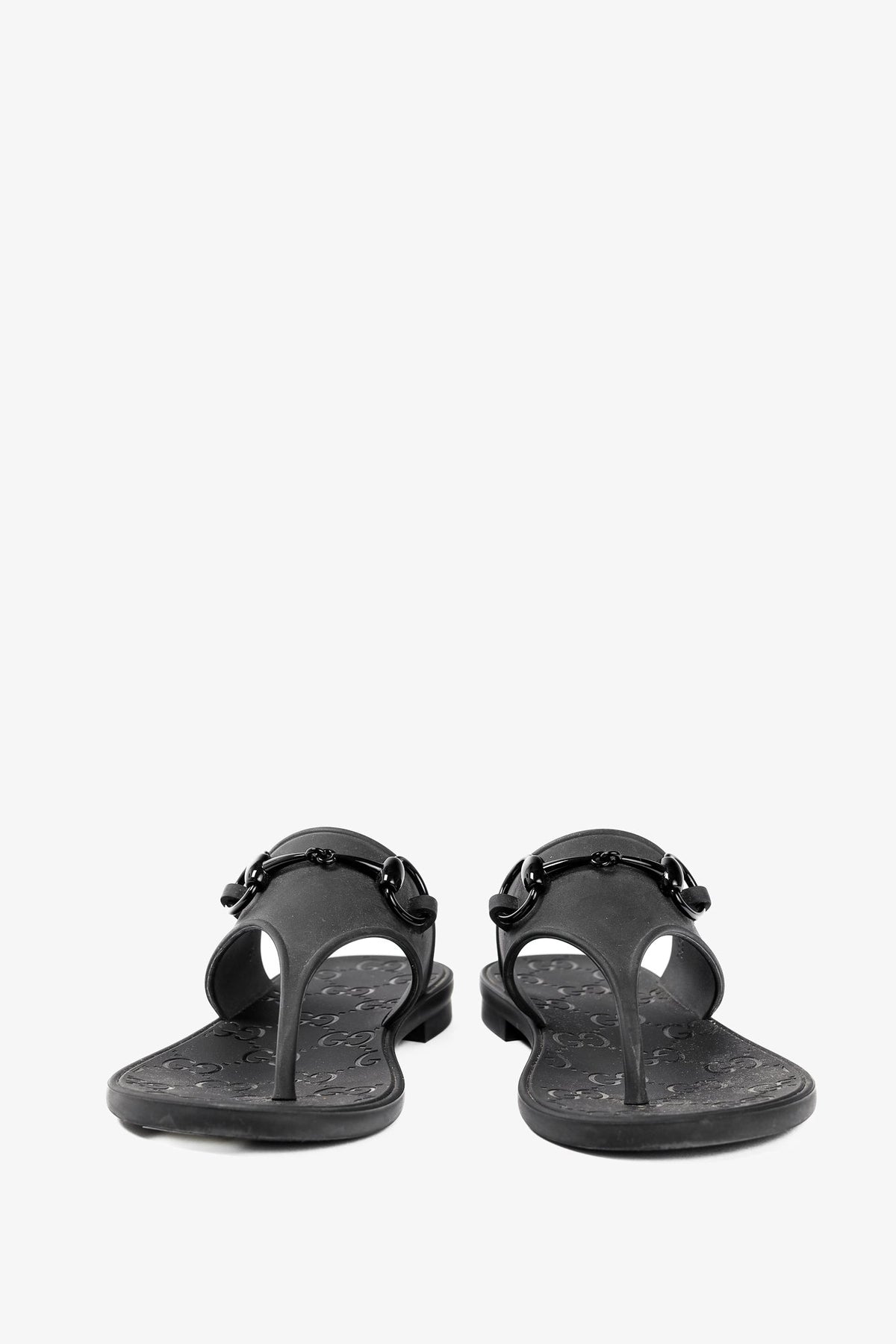 Gucci Black Rubber Horsebit Thong Sandals