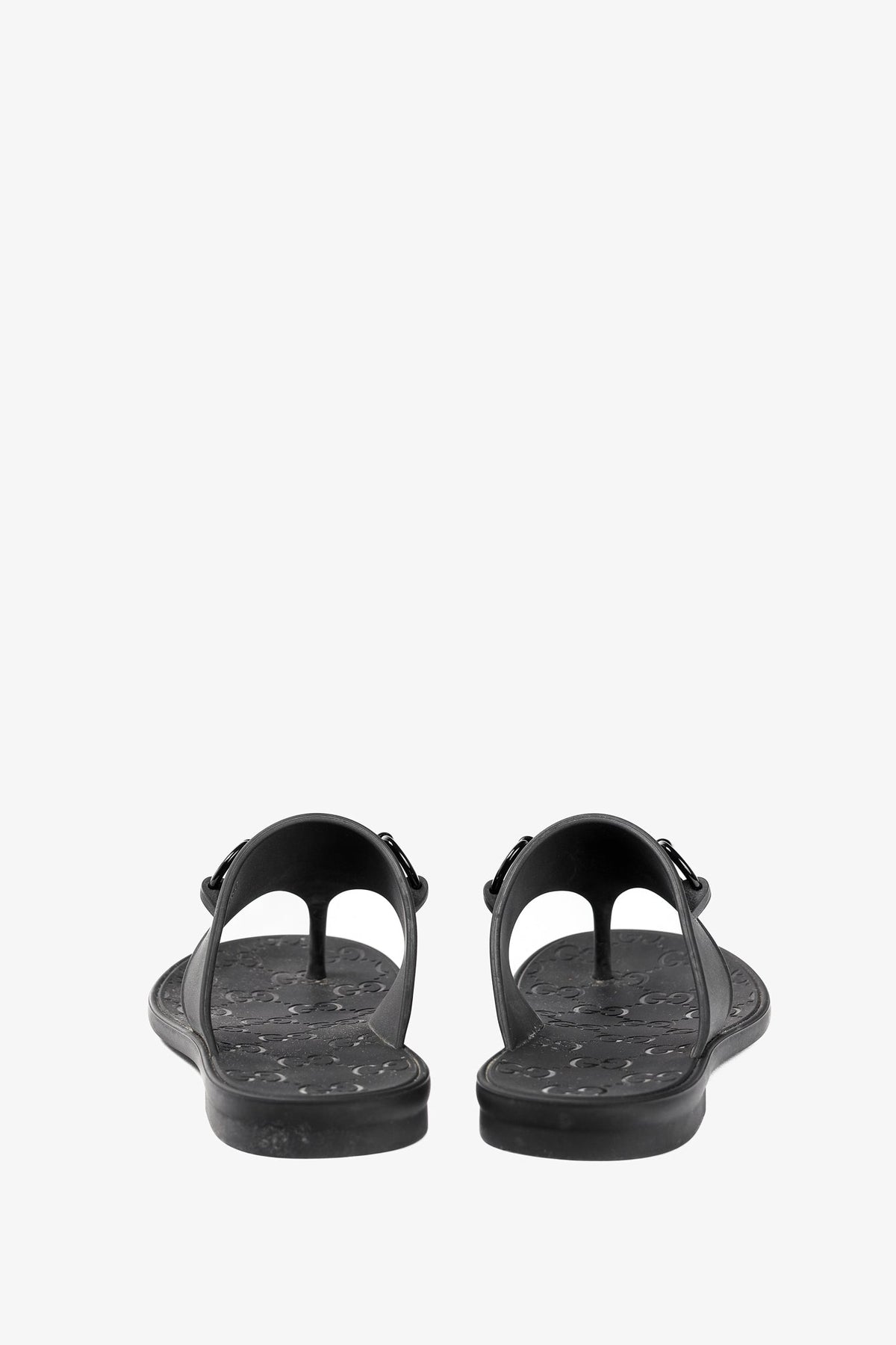 Gucci Black Rubber Horsebit Thong Sandals
