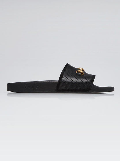 GUCCI Perforated Leather Horsebit Slides