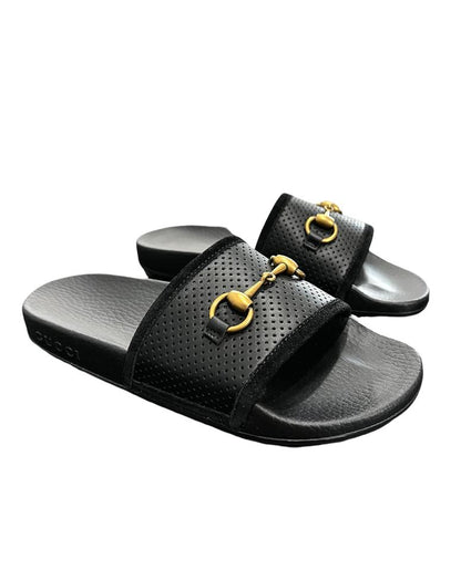 GUCCI Perforated Leather Horsebit Slides