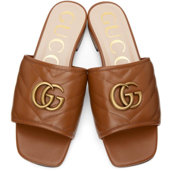 Gucci Jolie Women's Shoes Brown Nappa Flat Leather Sandals (GGW3101)