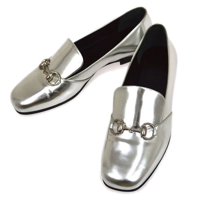 GUCCI METALLIC SILVER HORSEBIT LOAFERS