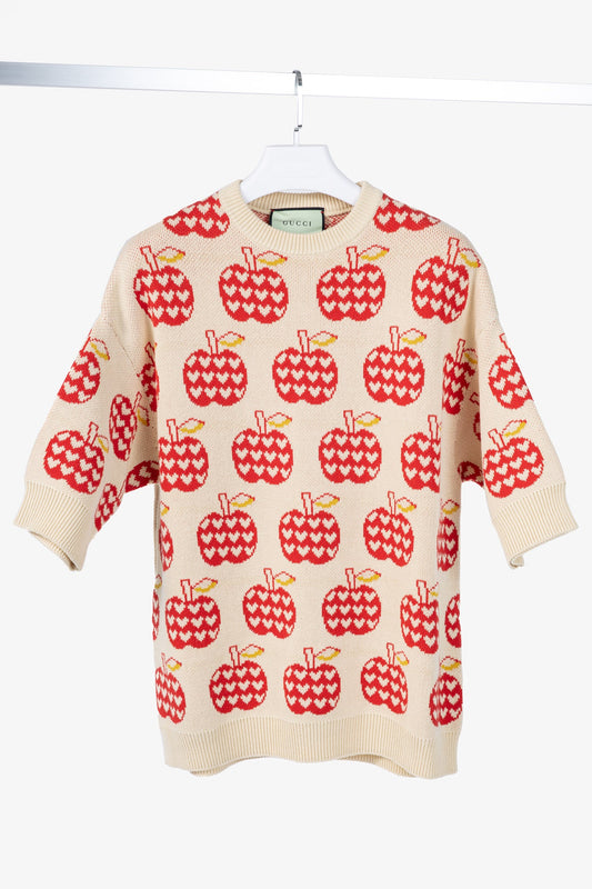 Gucci Les Pommes Beige Wool-Blend Oversized Sweater
