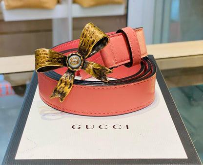 Gucci Leather Metal Bow Buckle Belt