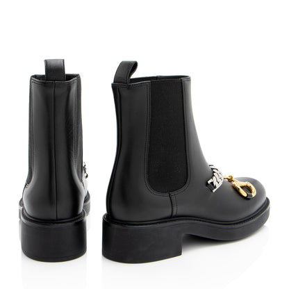 Gucci Leather Horsebit Chain Ankle Boots - Size 7 / 37