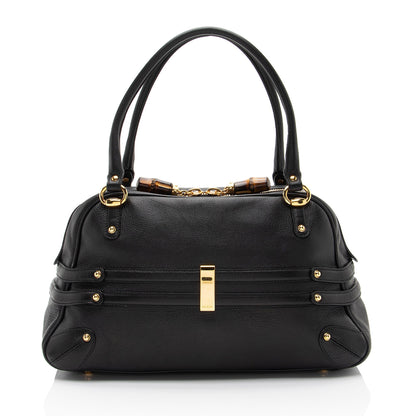 Gucci Leather Bamboo Horsebit Wave Satchel (SHF-Ka9DSr)