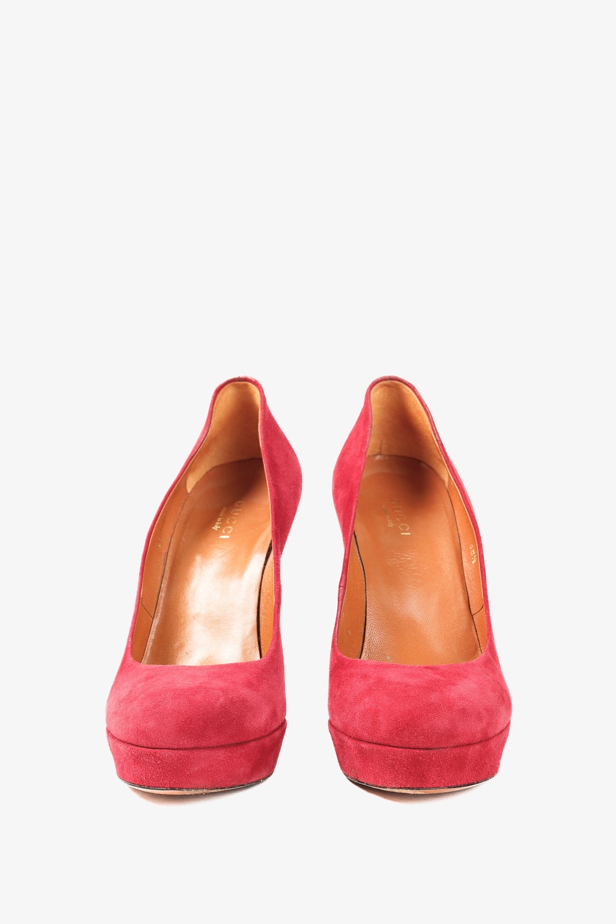 Gucci Raspberry Red Suede Platform Round-Toe Stiletto Pumps
