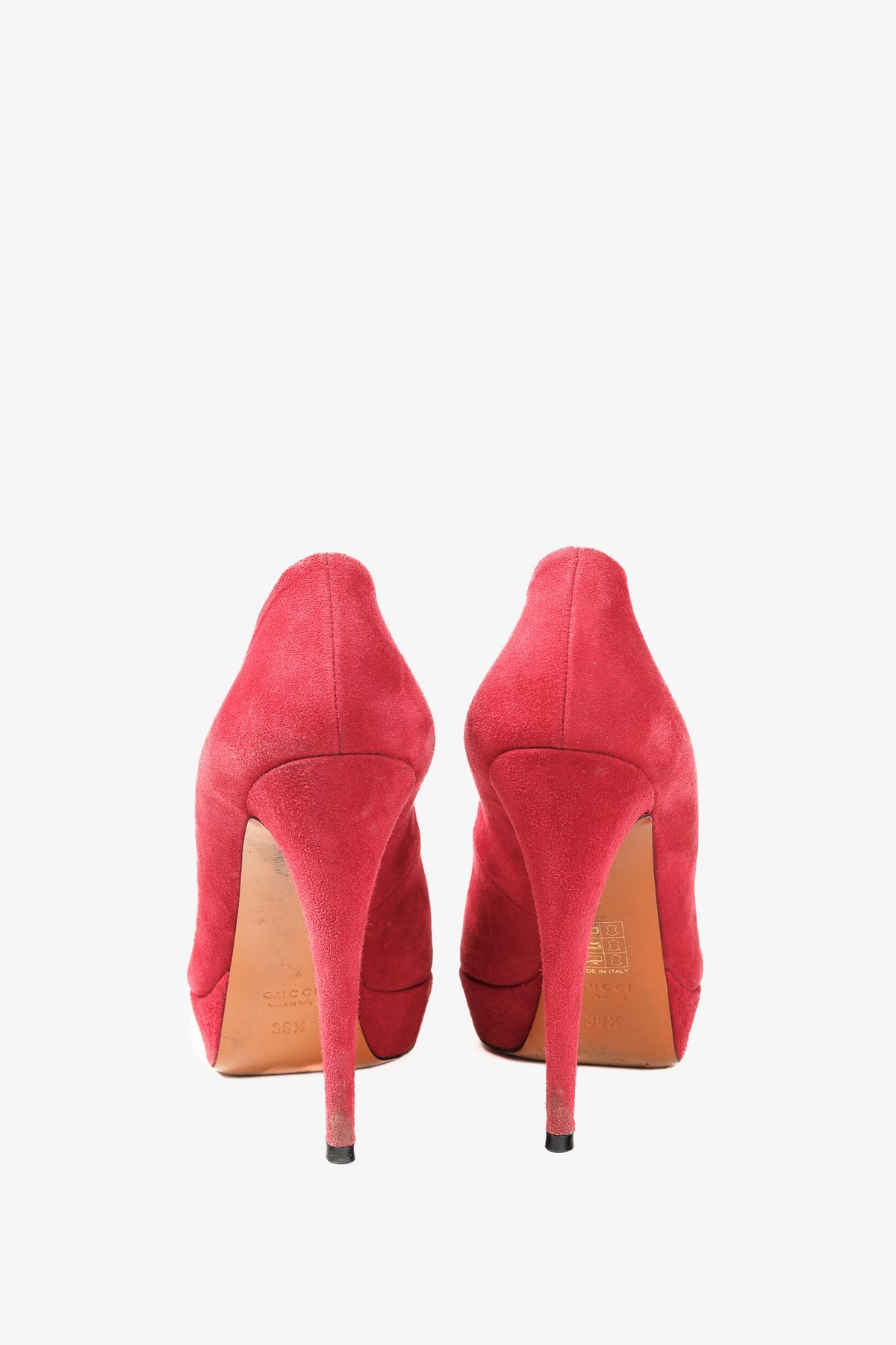 Gucci Raspberry Red Suede Platform Round-Toe Stiletto Pumps
