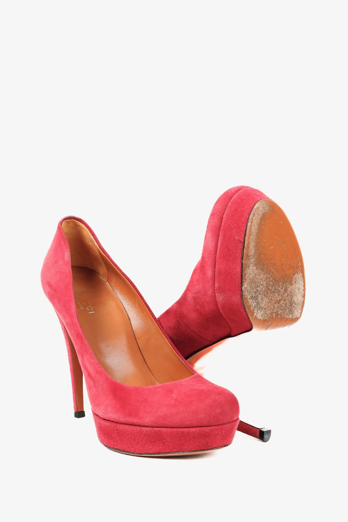 Gucci Raspberry Red Suede Platform Round-Toe Stiletto Pumps
