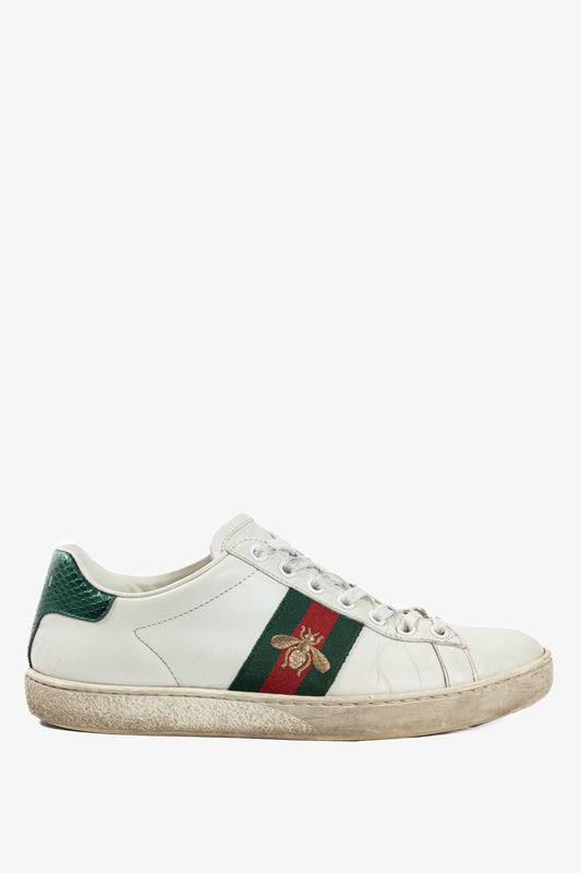 Gucci Ace Bee White Leather Lace-Up Sneakers