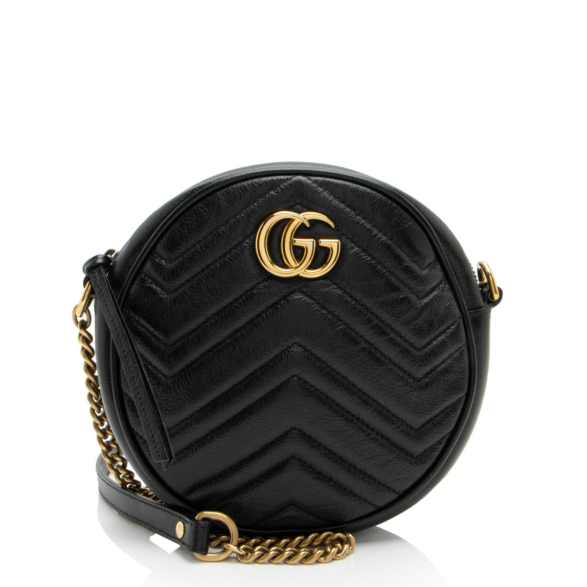 Gucci Matelasse Leather GG Marmont Round Mini Shoulder Bag (SHF-zohuy0)