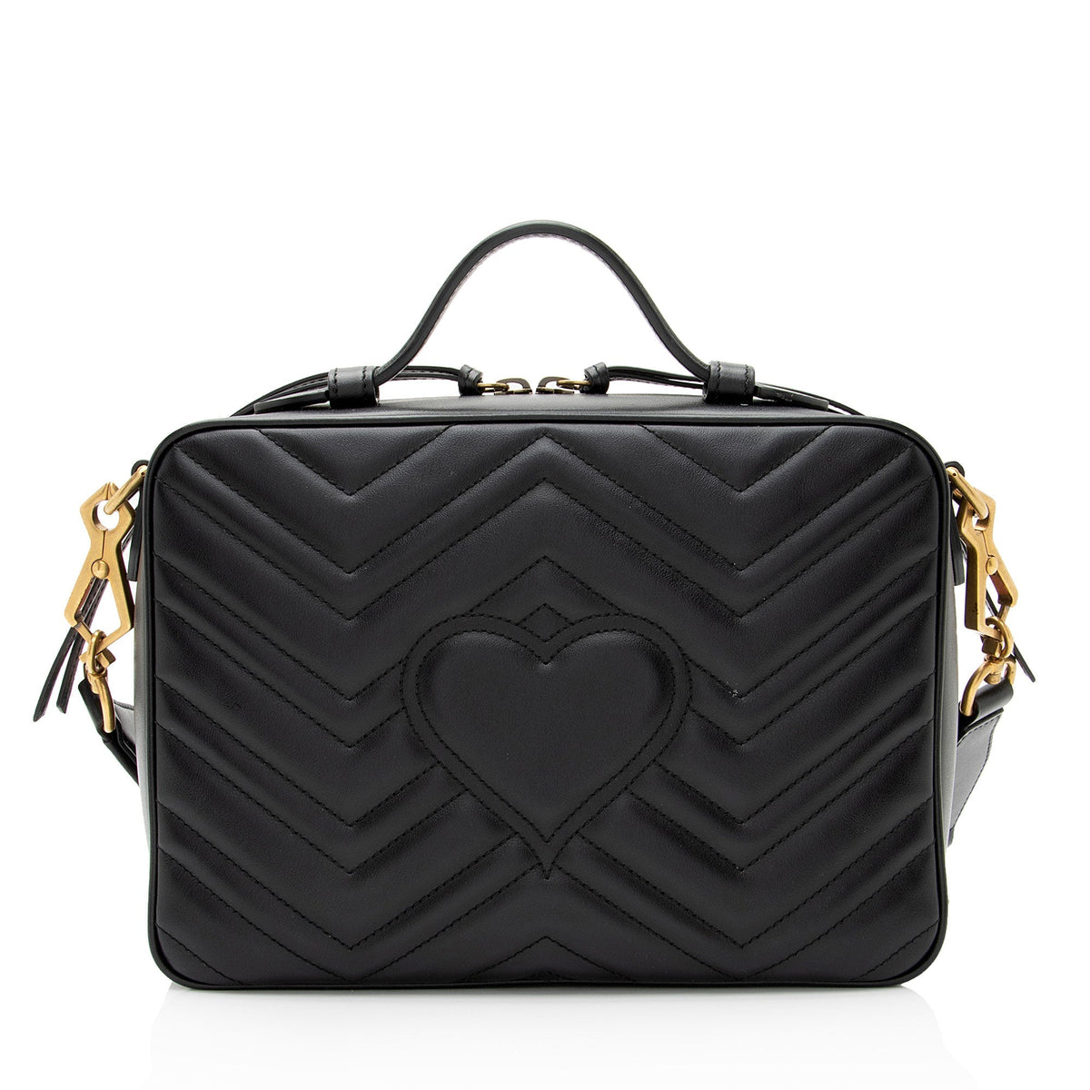 Gucci Matelasse Leather GG Marmont Top Handle Zip Around Small Shoulder Bag (SHF-wK4h1j)