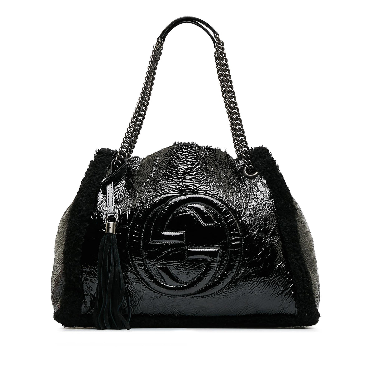 Gucci Medium Patent Shearling Soho Chain Tote (SHG-dATtOX)