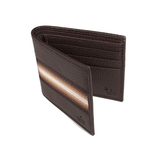 Gucci Men' s Wallet Signature Brown Leather Web Brown / White Stripe Fabric (GGMW2012)