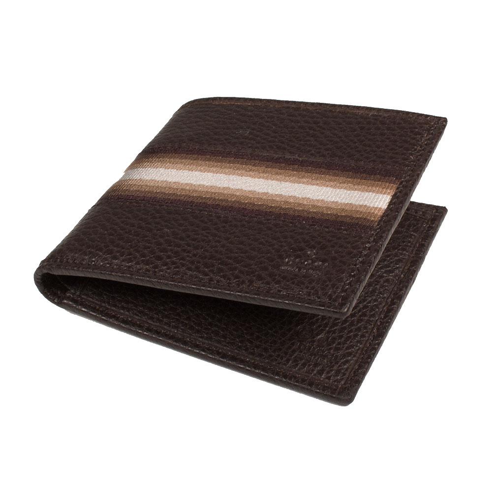 Gucci Men' s Wallet Signature Brown Leather Web Brown / White Stripe Fabric (GGMW2012)